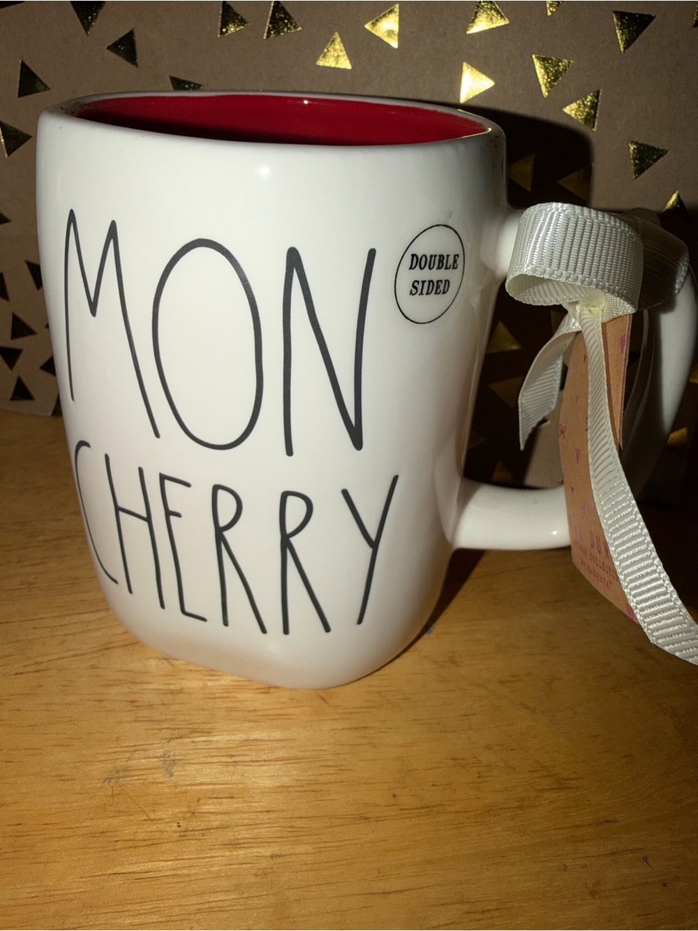 Rae Dunn White Ceramic 'Mom Cherry' Mug with Red Interior